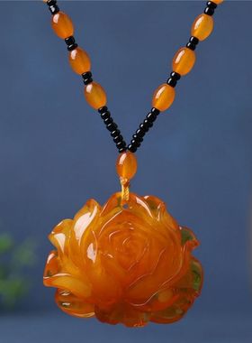 仿蜜蜡吊坠毛衣炼 链 长版水滴女民族风复古琥珀老蜡项链百搭