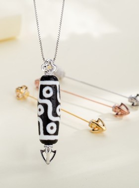 竖穿天珠银扣头转运珠吊坠空托万能扣可拧开挂坠三眼天珠项链银扣