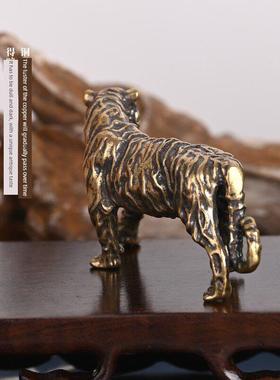 黄铜实心生肖虎书桌小摆件行走的老虎茶宠虎镇家居饰品