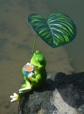 撑伞乘凉青蛙摆件阳台花园；露台庭院鱼缸鱼池造景装饰居家工艺品