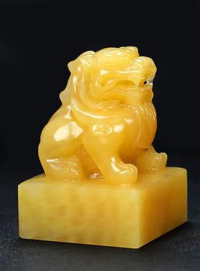 天然玉石黄玉貔貅官印财印帅印章钮玉玺摆件客厅书房玄关吉祥装饰