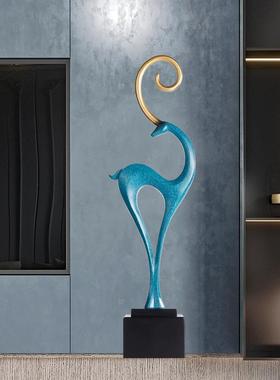 入户玄关壁龛鹿摆件客厅电视柜两边竖高轻奢高级感落地艺术软装饰