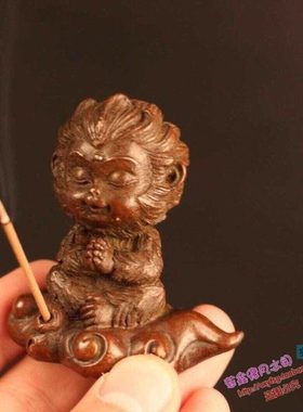 纯铜手工实心茶宠小物件 坐禅孙悟空打坐猴香插 齐天大圣小摆件