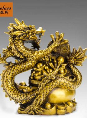 班德拉斯纯铜现代中式龙聚宝盆摆件客厅办公家居铜装饰工艺品摆件