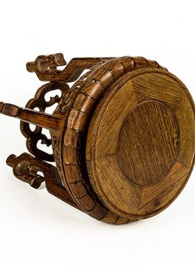 鸡翅木圆形实木小矮凳虎头几花几花盆景花架雕刻鱼缸花瓶奇石底座