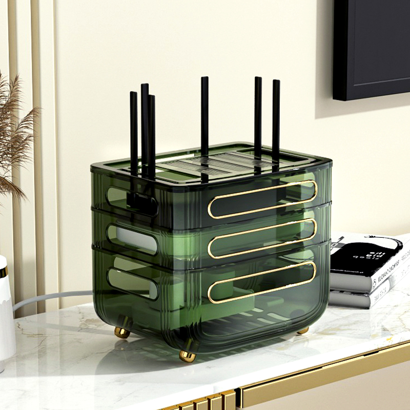 wifi路由器收纳盒放置架光猫客厅家用桌面电视剧机顶盒插板收纳盒 - 图1