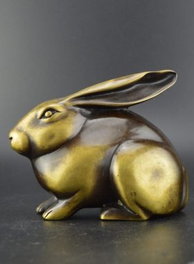 纯铜精工长耳兔子家居摆件生肖兔玉兔仿古铜器客厅办公室桌面摆设