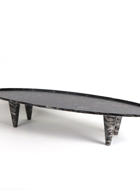 新中式四脚椭圆船型花盆花器酒店餐厅造景M花器托盘苔藓装饰品摆