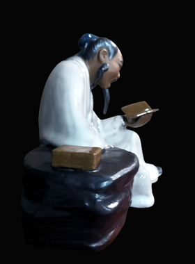 石湾公仔陶瓷看书摆件假山流水书房客厅办公室家居饰品摆设礼品