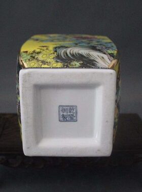 清乾隆黄地珐琅彩花鸟四方花瓶仿古瓷器家居客厅摆件古董古玩收藏