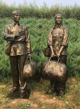 知青下乡文化雕塑农耕劳动人物铸铜雕塑定制玻璃钢户外景观雕塑