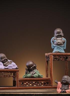 创意紫砂招财弥勒笑佛家居装饰品摆件办公室客厅工艺品造景摆设