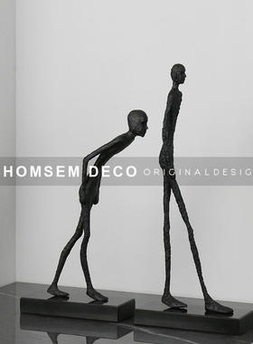 现代简约轻奢铁艺人物雕塑造型大理石底座样板房间U售楼处软装摆