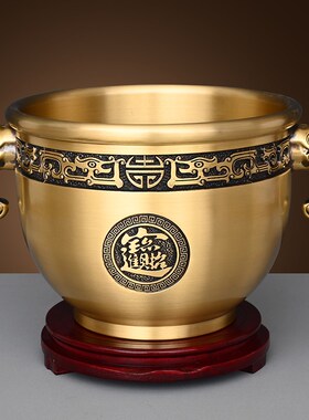 黄铜象鼻缸摆件财缸家用客厅聚宝盆铜米缸存钱罐铜百福缸招聚米缸