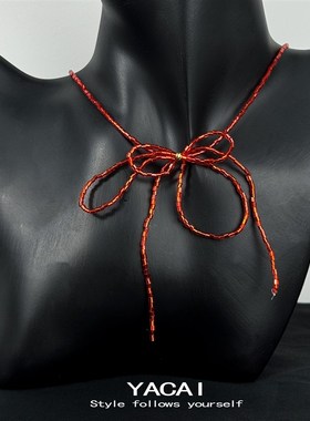 红色水晶串珠蝴蝶结项链高级感小众配饰女设计感欧美锁骨链