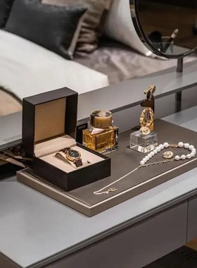 轻奢软装PU皮革托盘首饰展示板样板房衣帽间道具饰品摆件底座