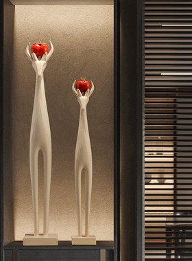 旺宅鹿进门玄关装饰摆件简约竖长条客厅电视柜工艺品乔迁礼物