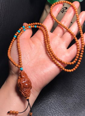 新款橄榄核小圆珠项链高档玉器件蜜蜡吊坠挂绳手工文玩男女毛衣链