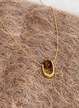 DOUDOUSTORE小众设计感U形虎眼石细蛇骨链项链简约百搭毛衣锁骨链