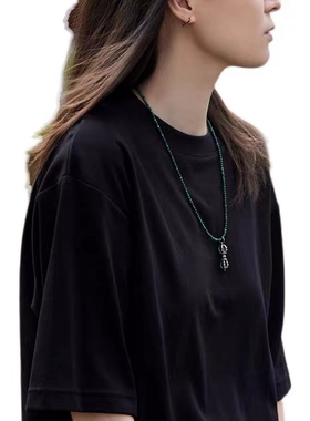 简约孔雀石项链女细项圈颈链锁骨链长短款个性毛衣链佛牌链男通勤