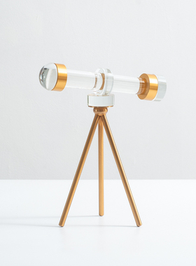 轻奢创意水晶金属望远镜摆件办公室书柜陈设样板间售楼处软装饰品