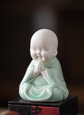 禅宗小和尚饰品陶瓷中p国风可爱小和尚客厅办公室古架茶宠物桌面