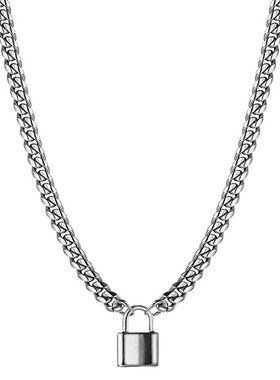 嘻哈朋克 不锈钢麻花粗链条 龙虾扣项链 网红高冷风 锁头吊坠项链