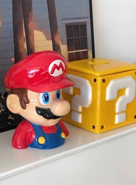 现代轻奢马里奥储物罐超s级玛丽兄弟问号客厅摆件个性桌面卡通礼