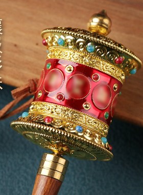 藏式转桶合金迷你六字手摇家用民族风手持浮雕轮工艺品八吉祥摆件