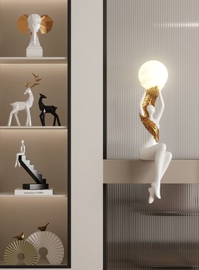 入户玄关艺术氛围夜灯摆件抽象人物雕G塑客厅电视柜坐姿装饰品礼