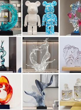 现代轻奢创意透明树脂o雕塑玻璃纤维摆件定制室内大型软装饰工艺