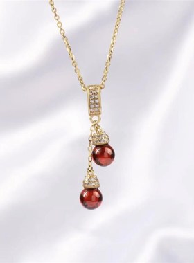 轻奢红玛瑙流苏吊坠项链2022年新款潮高级感锁骨链钛钢.不掉色颈
