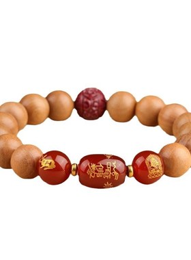 天然老桃木手h串佛珠生肖朱砂手链女款2024属龙本命年男款手链