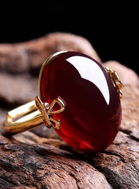 限时大促 蜜蜡戒指血珀琥珀随形戒指男女款鸡油黄活口戒情侣指环