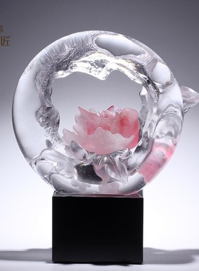 非遗文化琉璃艺术品牡丹花文创摆件轻奢高档办公室装饰Z水晶工艺