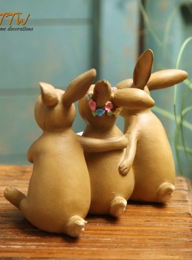 兔子一家可爱动物桌面装饰庭院田园客厅结婚朋友送礼手工礼物