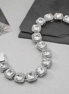 欧美个性满钻冰糖心古巴手链男女 小众设计K感ins几何嘻哈手饰