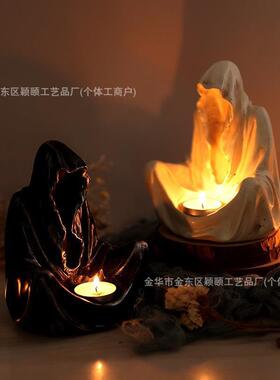 跨境万圣节黑色巫师蜡烛台黑袍暗黑系神秘黑衣人桌面创意装饰摆饰