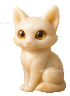 跨境爆款Marble Big-Eyed Fox Figurines大理石大眼狐狸雕像树脂