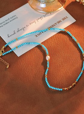 2025新潮原创复古小众蓝色串珠项链高级感M叠戴颈链时尚锁骨链