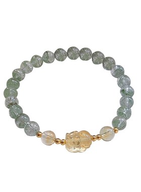 天然黄水晶貔貅绿幽灵手链女珠手串黄水晶貔貅小众设V计简约ins水