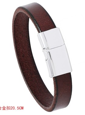 棕色文艺男女f休闲多色合金磁铁扣光面森系简约牛皮手链复古手环