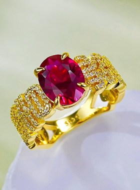 珠宝新款hs925银仿真钻发财 暴富戒指7*9招财红钻戒时尚女款