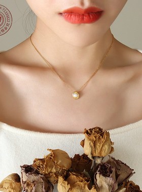 日韩时尚钛钢饰品贝壳珍珠锁骨项链 镀18K金不过敏小众.设计感项