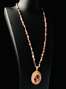 光感变色b苏丹石手工镶钻碧玺项链毛衣链小众设计ins潮厂家直