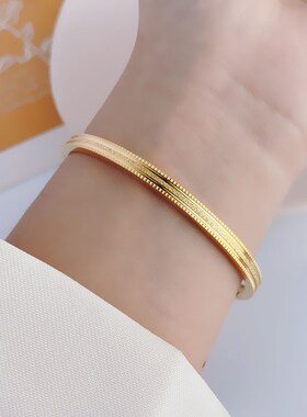 韩版简约钛钢手镯女细磨砂批花18k金色不锈O钢手环气质网红潮手饰