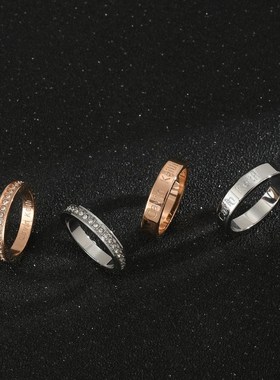 日韩情侣对戒不锈钢o戒指 个性钛钢饰品男女情人节礼物满天星指环