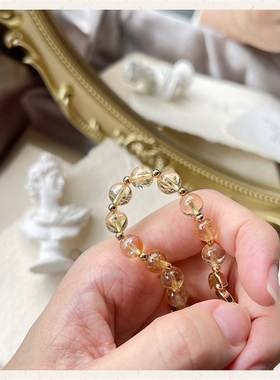 巧恩珠宝天然水晶手链女冰裂黄水晶手串iMns小众设计精致简约