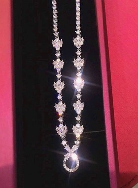 微镶满钻万能项链女 高档珠宝翡翠彩宝碧玺吊P坠扣通用项链万能链