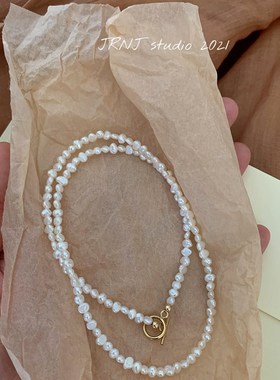 巴洛克淡水珍珠项链小粒不规则淡水珍F珠锁骨链气质网红短款项链